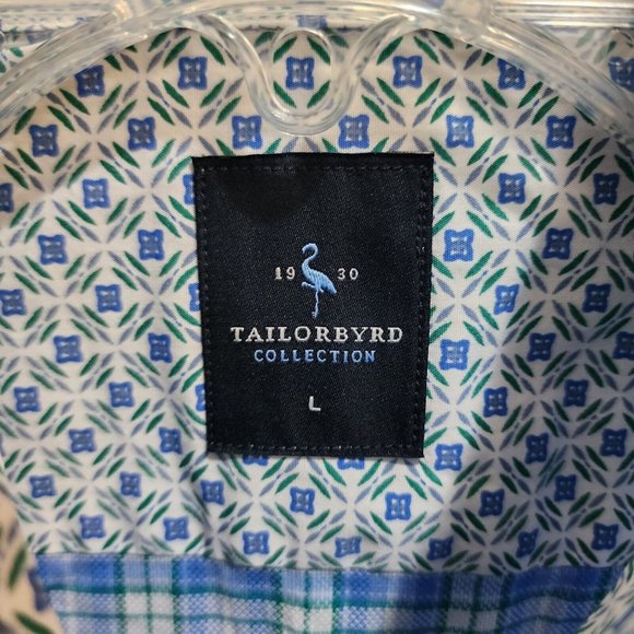 TAILORBYRD Collection Short Sleeve Blue Green Plaid Button Down Shirt Size Large - Picture 3 of 10